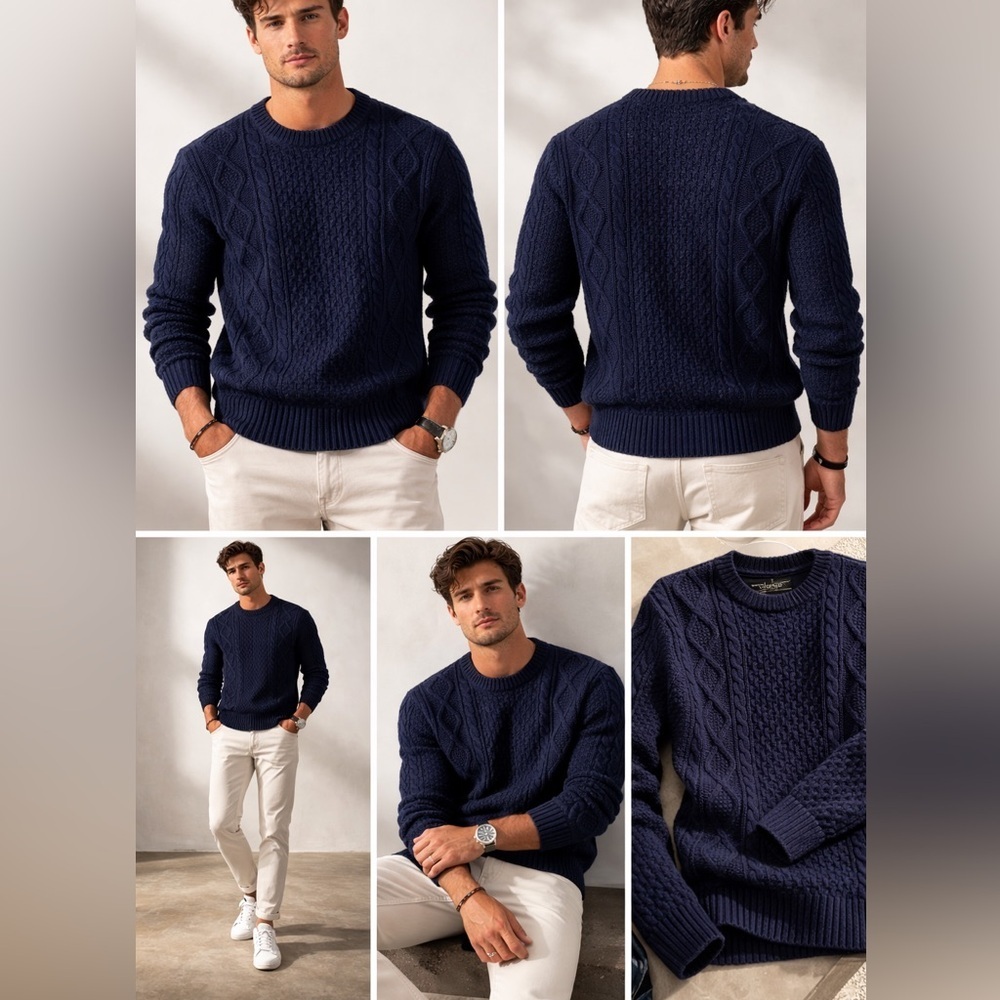 Liverpool Los Angeles Cable Knit Sweater Navy Blue Size M Men Crewneck